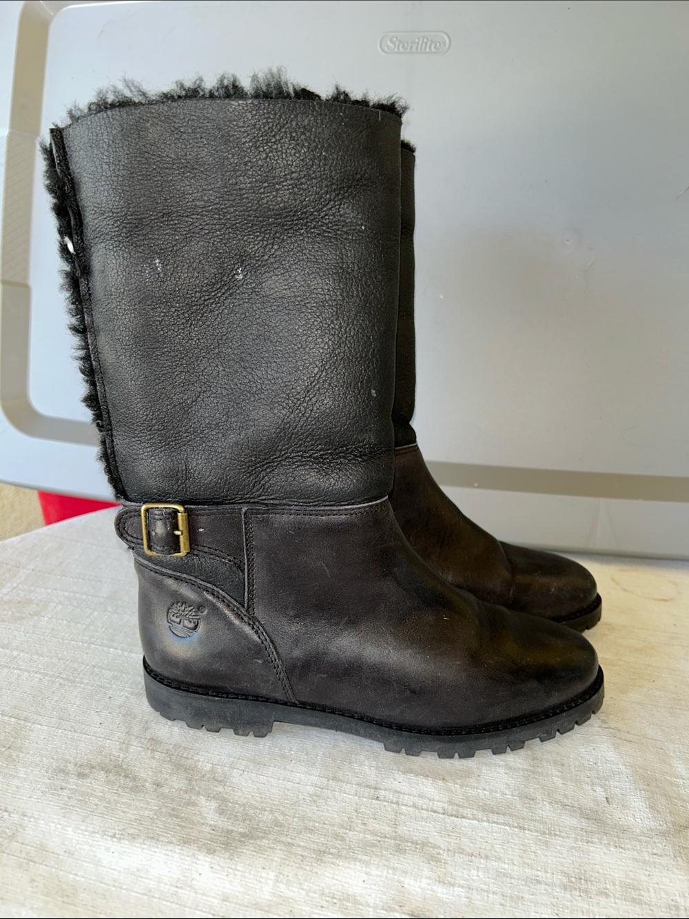 Timberland Black Shearling-Lined Moto Boots